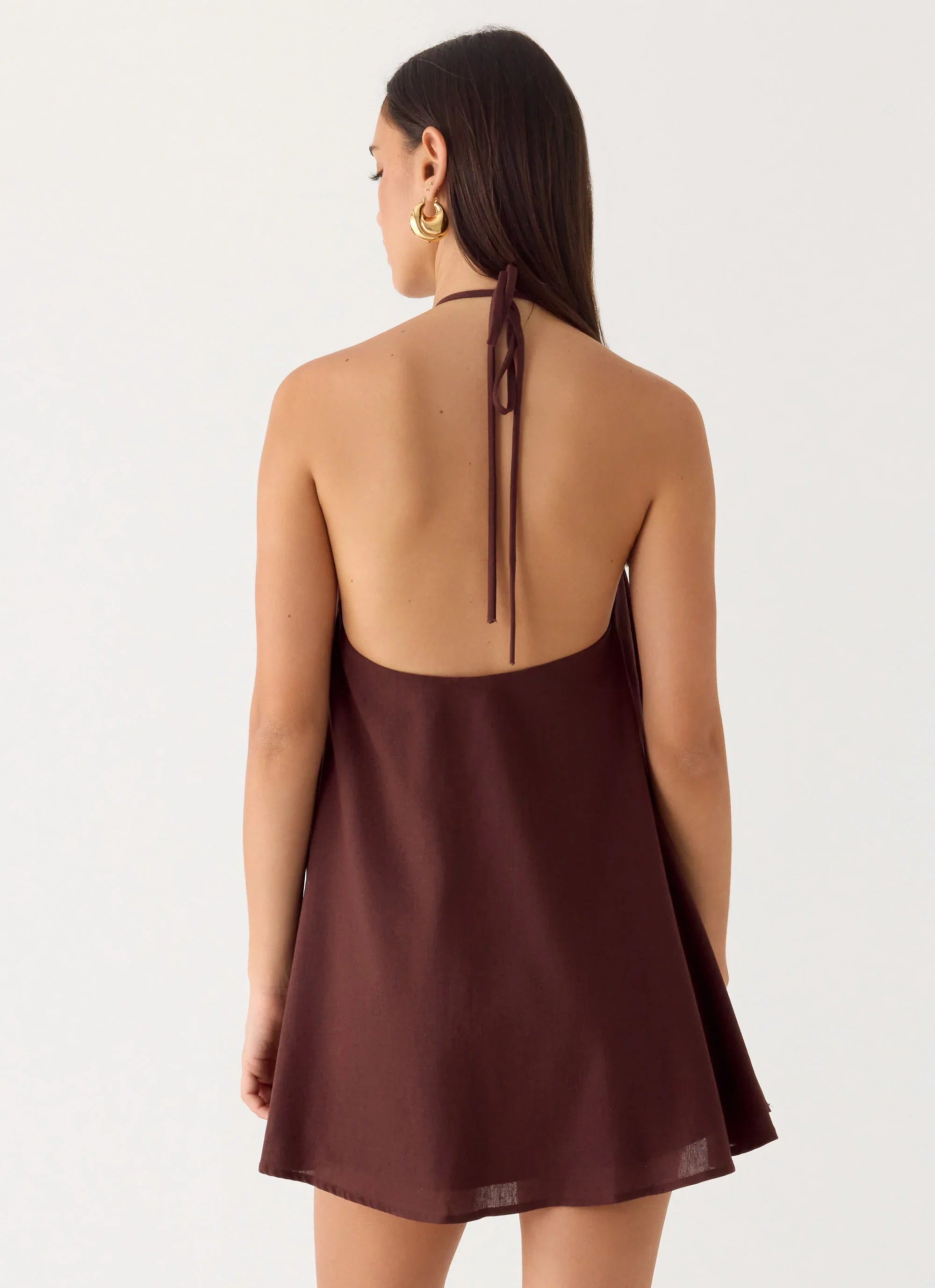 Soft Breeze Linen Mini Dress Chocolate