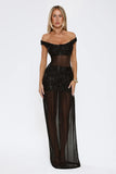 Radiance In The Dark Off Shoulder Sequin Maxi Dress Black