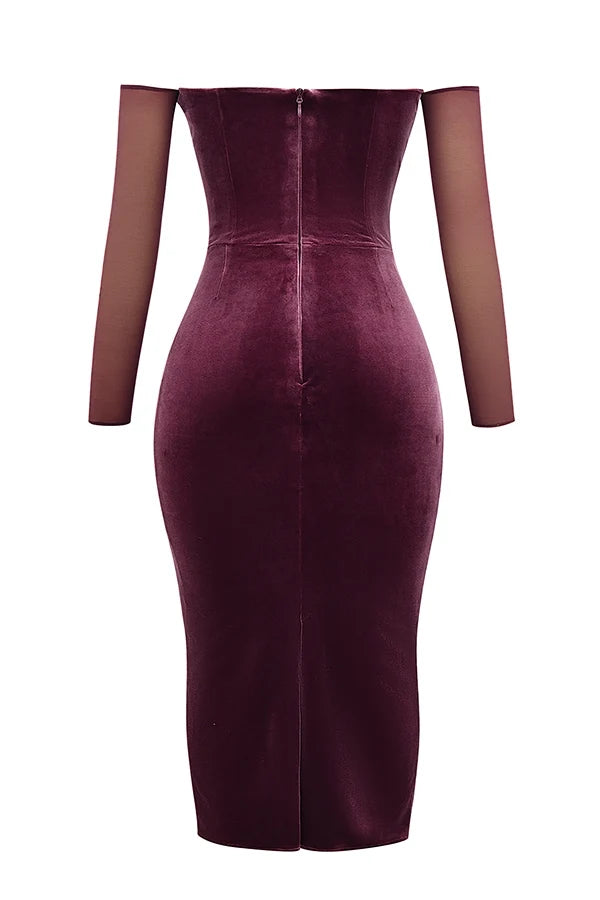 mulberry strapless midi dress