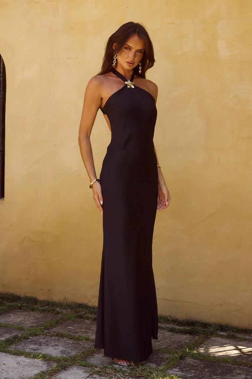 CHARA LOW CROSS BACK MAXI DRESS BLACK