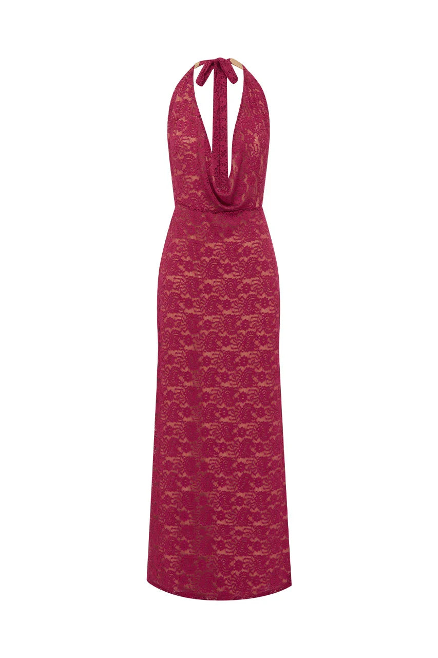 KYLO PLUNGE COWL MAXI DRESS BERRY