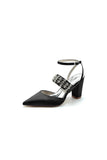 Black Satin Pump with Sparkling Silver Accent