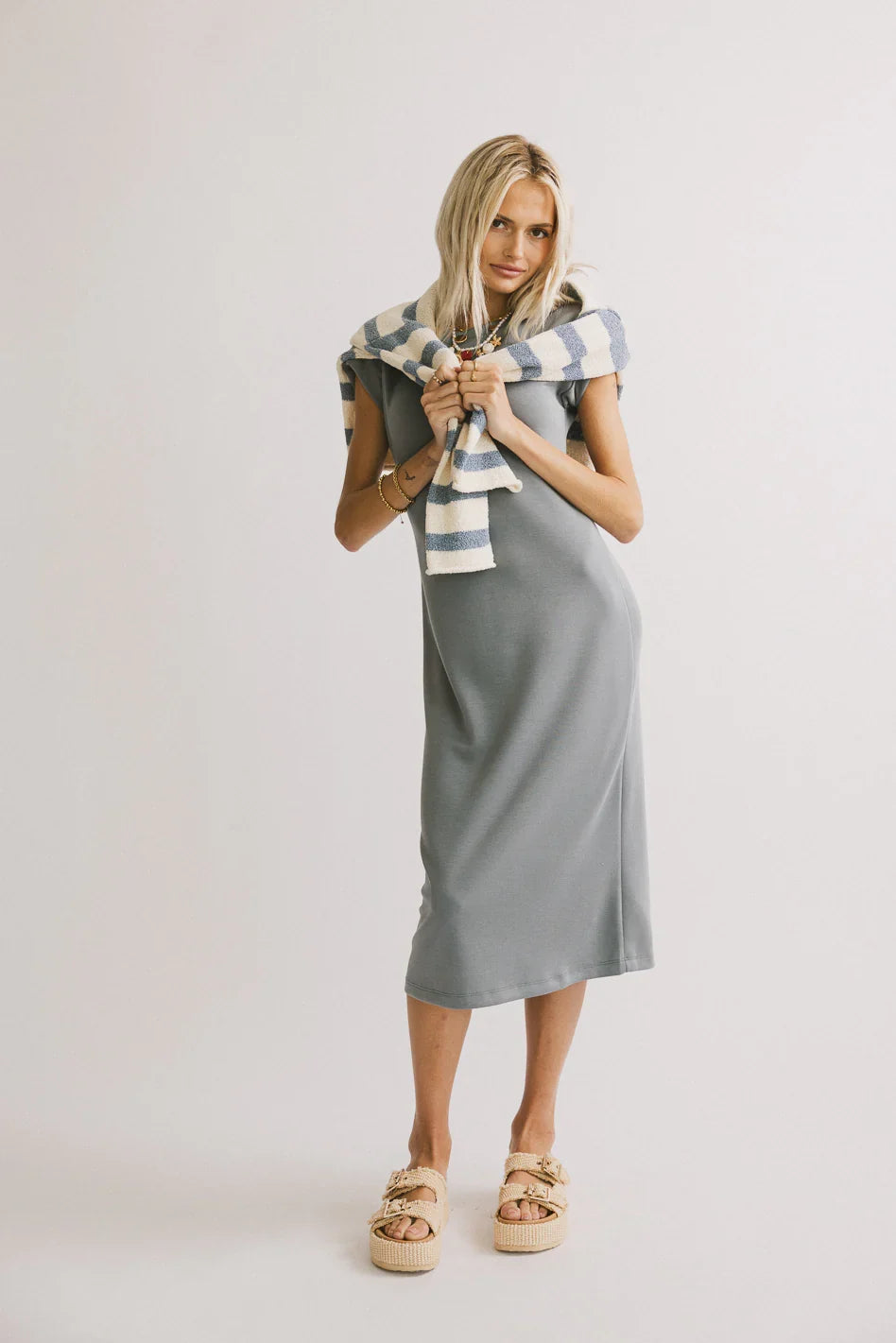 Lauren Tee Shirt Midi Dress in Slate Blue