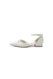 Glitter Pointed Toe Pearl Ankle Strap Low Heels With Bow