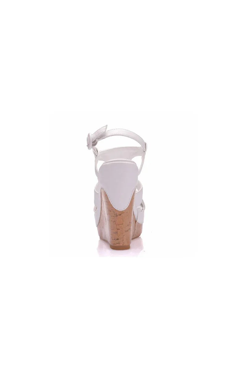 Suede Wood Grain Peep Toe Platform Wedges Sandals