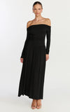 Antonia Midi Dress Off The Shoulder Long Sleeve Dress in Black