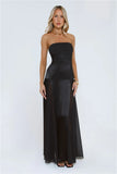 Statement Shine Strapless Satin Maxi Dress Black