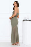Sepia Sunset One Shoulder Mesh Maxi Dress Sage