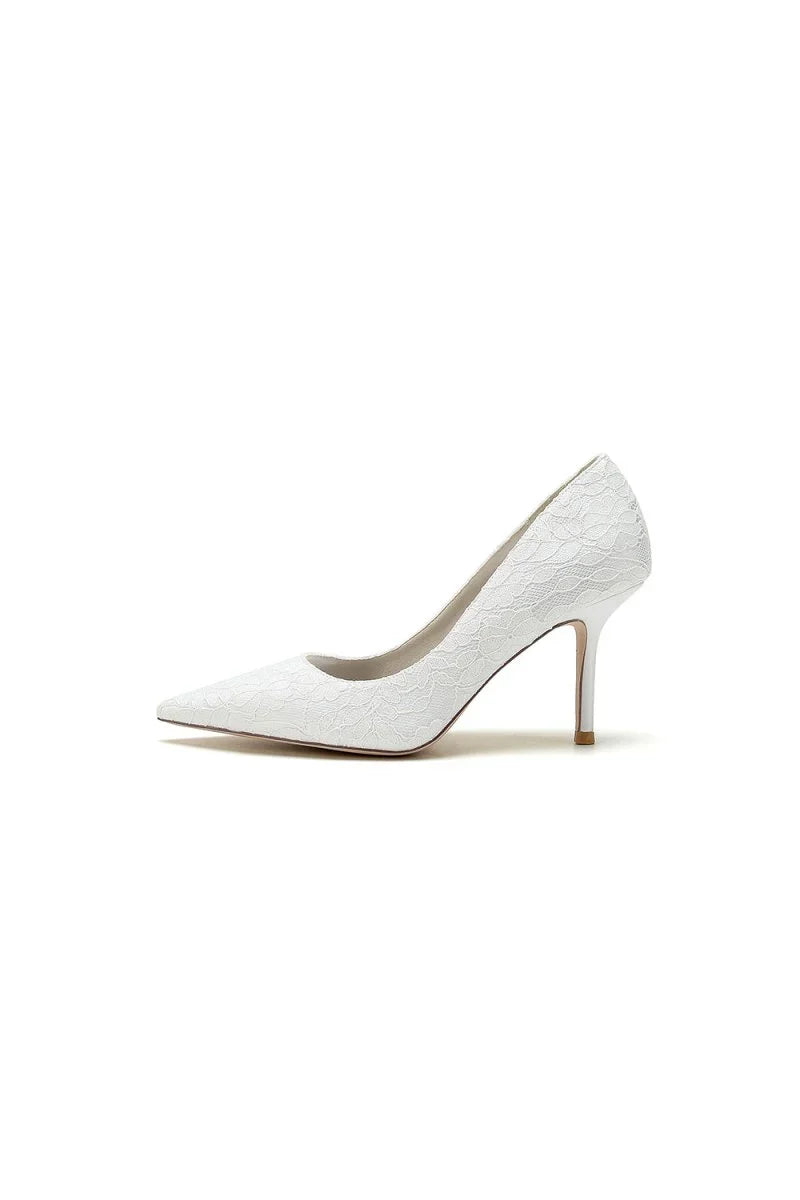 Simple Pointed Toe Lace Wedding Heels