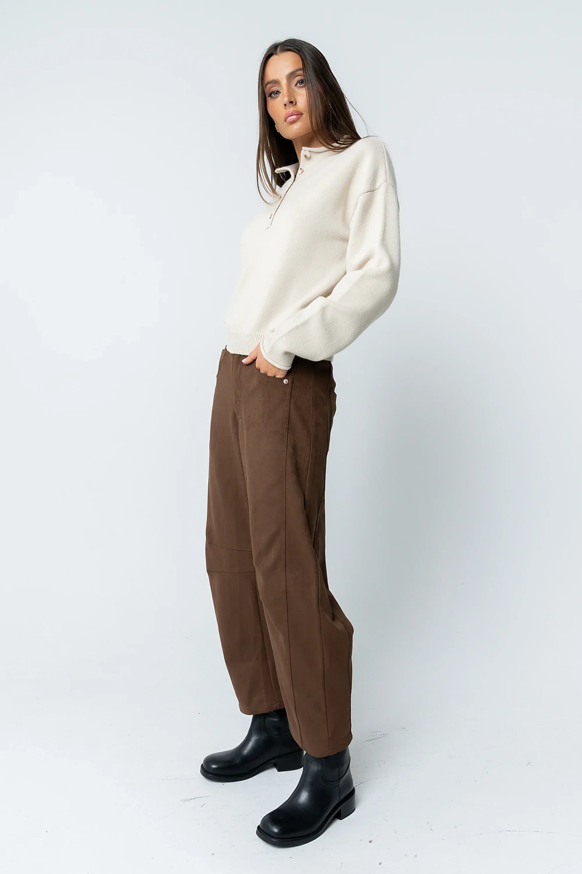 Meli Button Front Knit Sweater in Natural