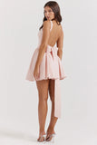 soft peach bow mini dress