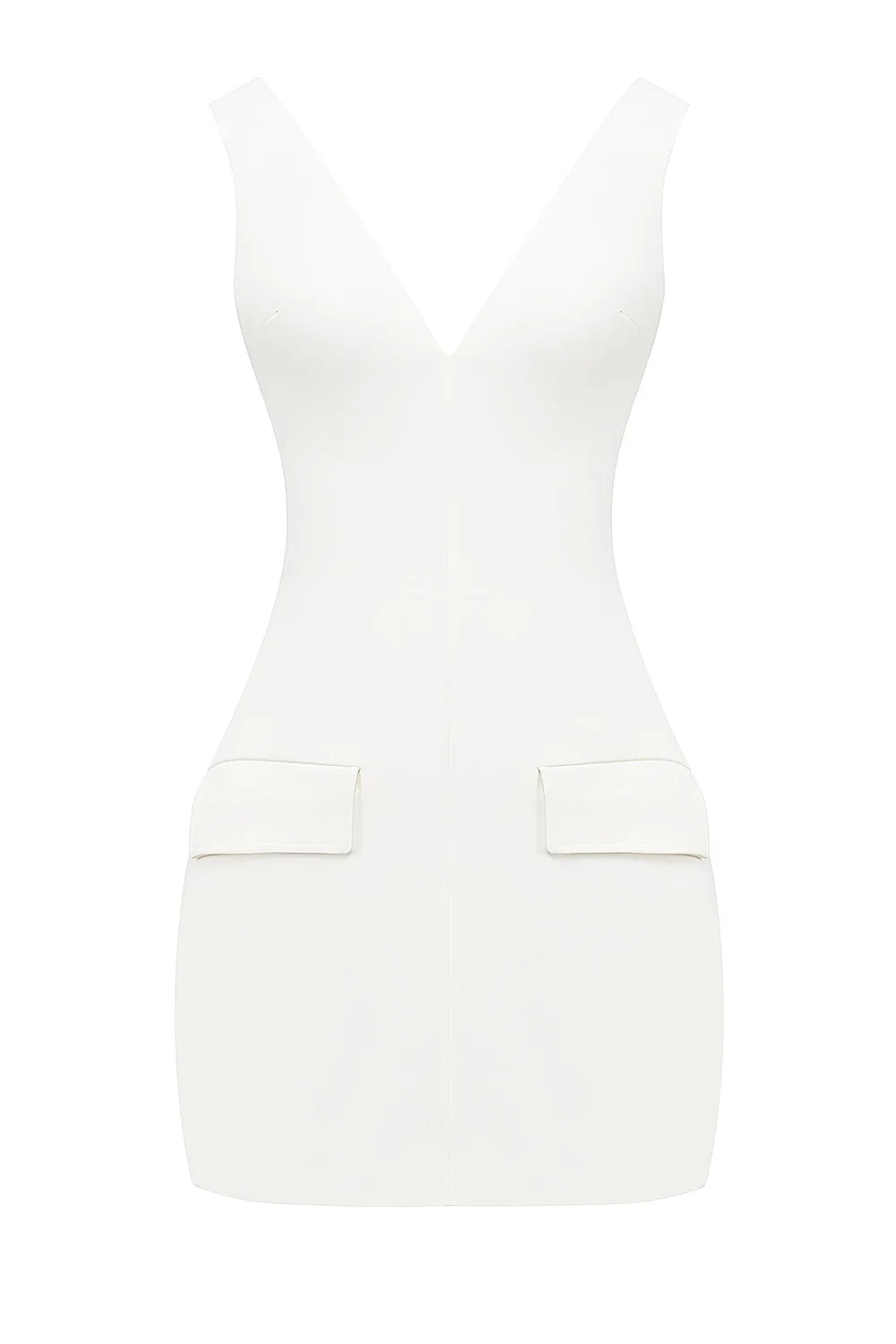 white plunge mini dress