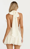 Thea Mini Dress Backless Halter Dress in Off White
