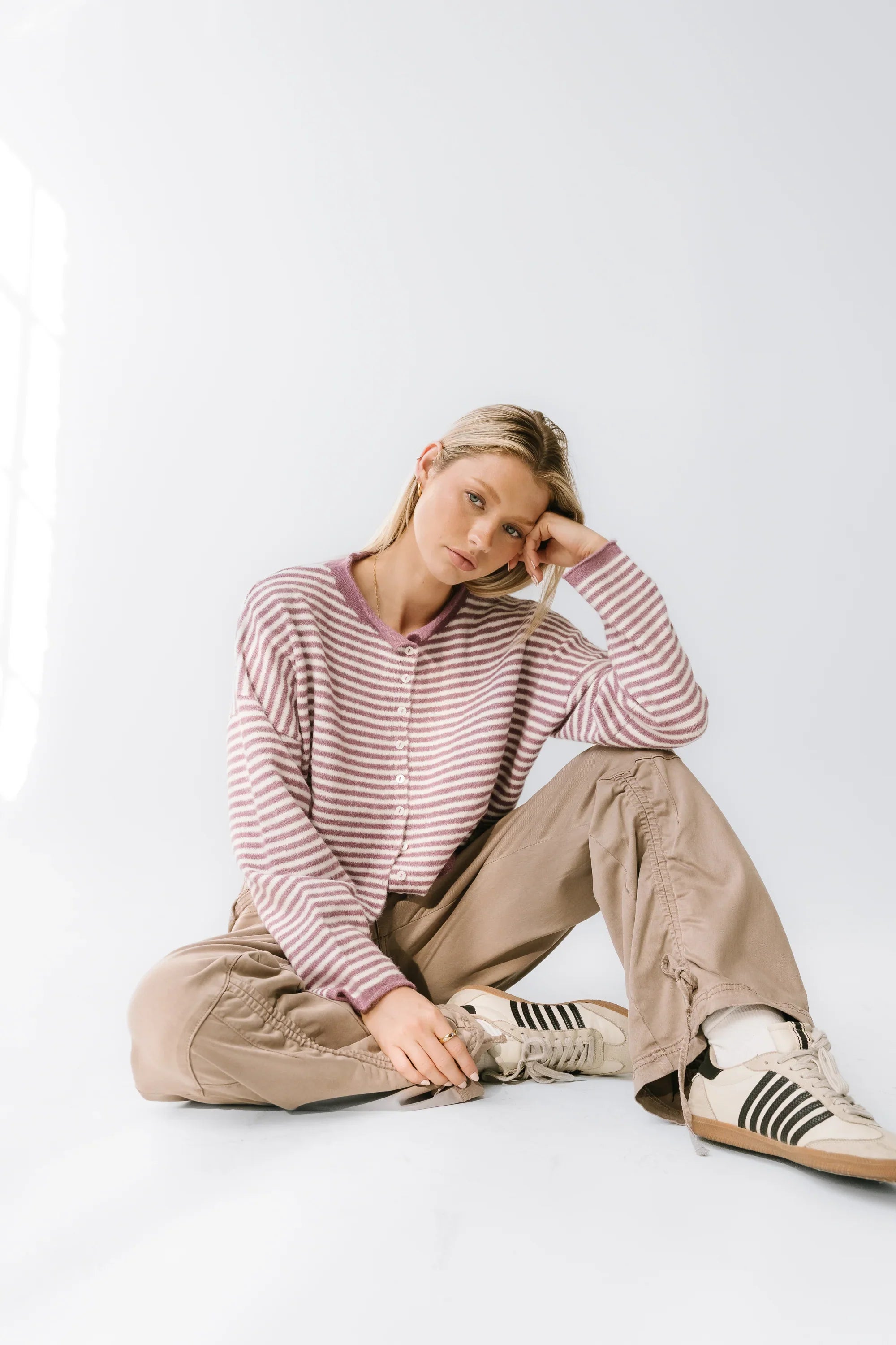 Miriam Striped Cardigan in Purple