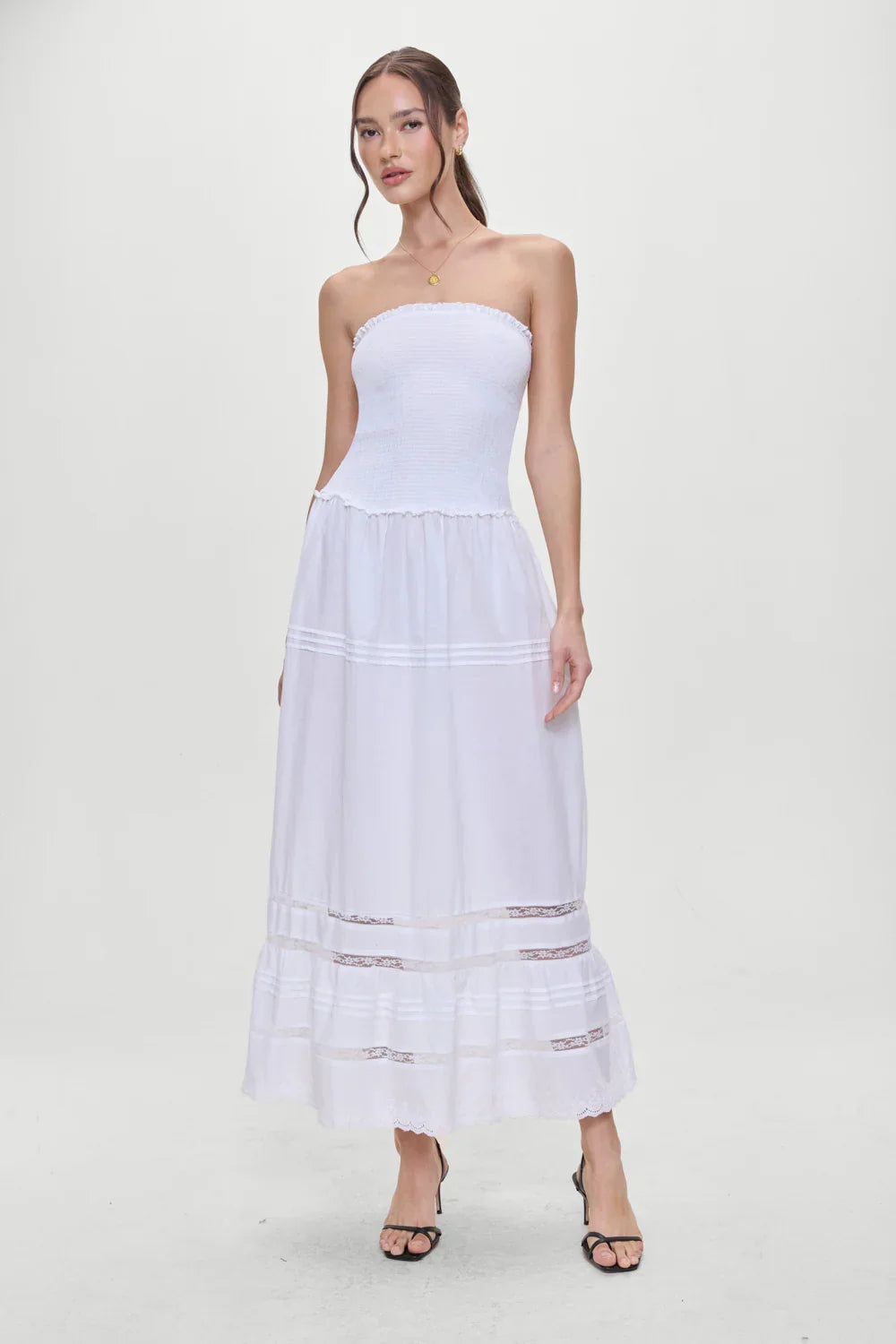 Empress Strapless Smocked Maxi Dress White