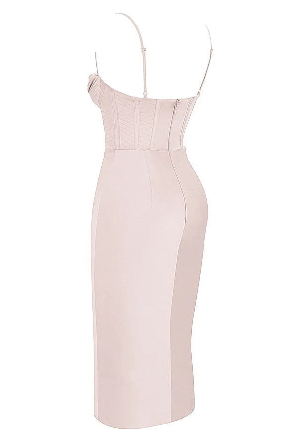 crystal satin corset midi dress