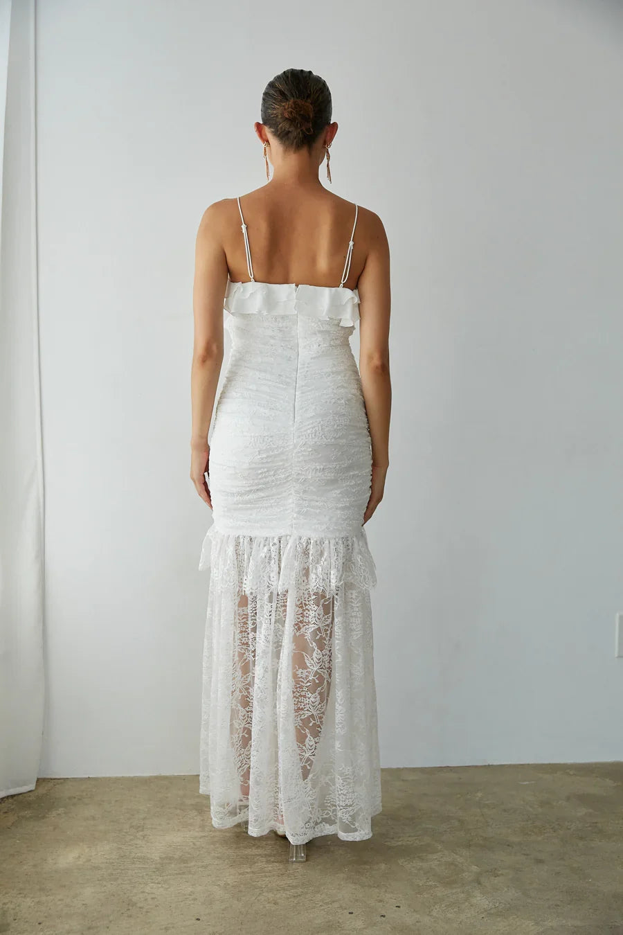Aphrodite Lace Ruched Rosette Maxi Dress