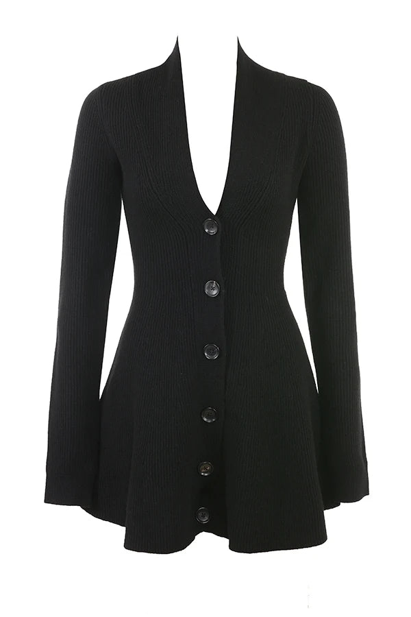 black wool knitted cardigan dress