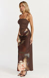 Onyx Midi Dress Floral Print Cowl Drop Waist Skirt Dress in Onyx Floral Print