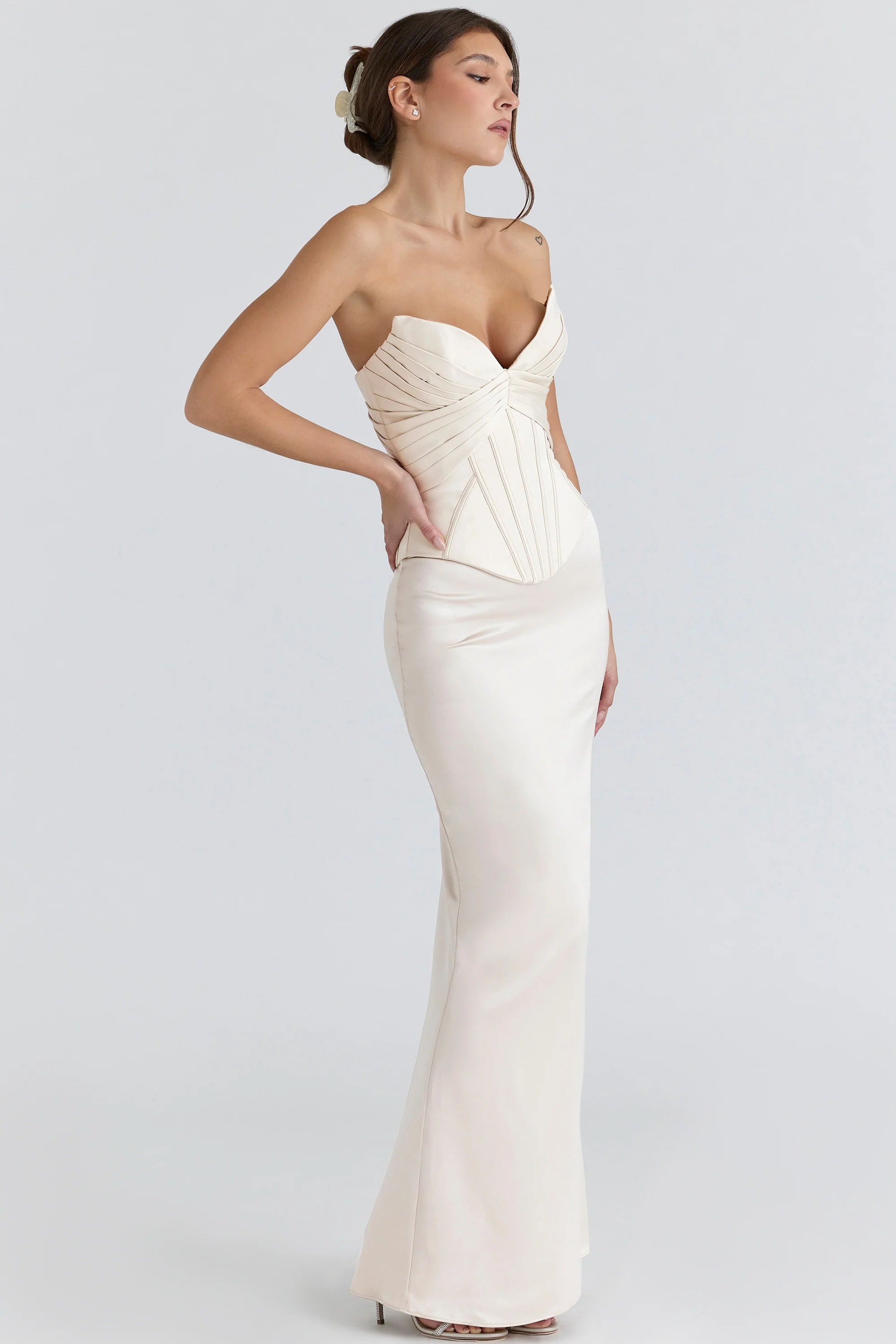 ivory satin corset maxi gown limited edition