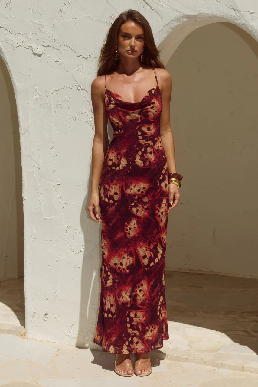 BENITO COWL CROSS BACK MAXI DRESS ELIANA RED
