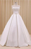 A Line Corset Strapless Floor Length Wedding Dress with Delicate Bow Belt