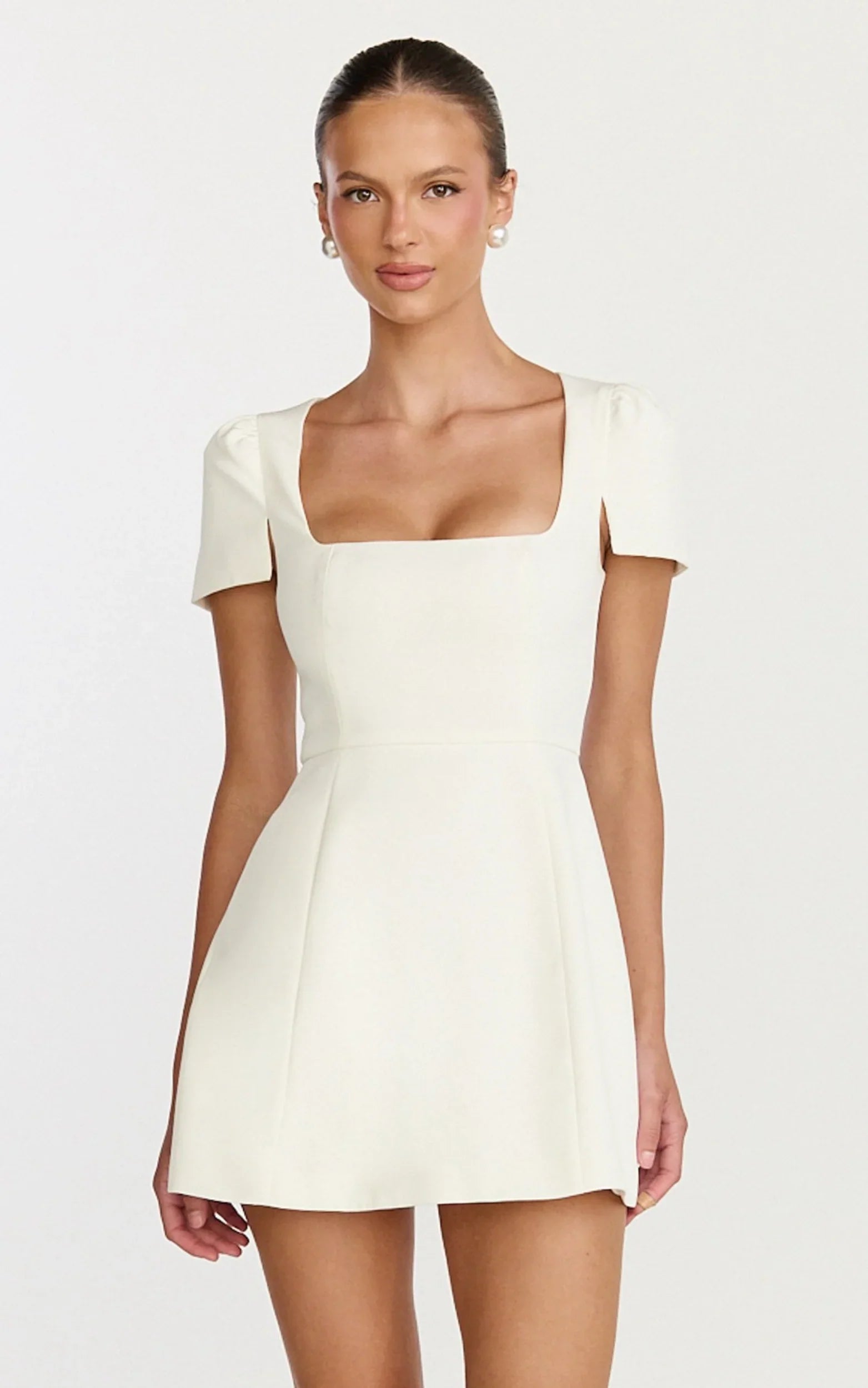 Zinnia Mini Dress Square Neck Tulip Dress in White