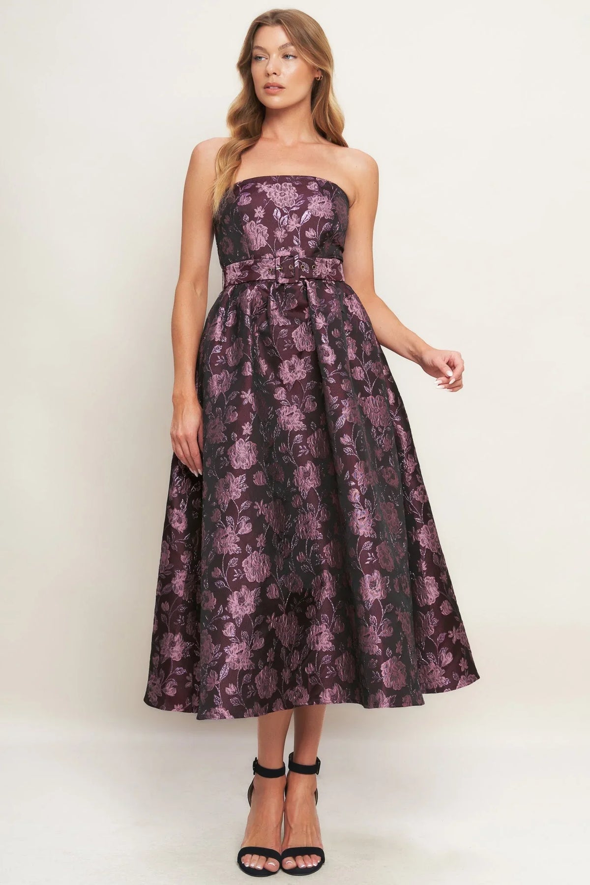 AUBERGINE CHIC JACQUARD MIDI DRESS