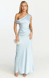 Lira Midi Dress One Shoulder Satin Dress in Pale Blue