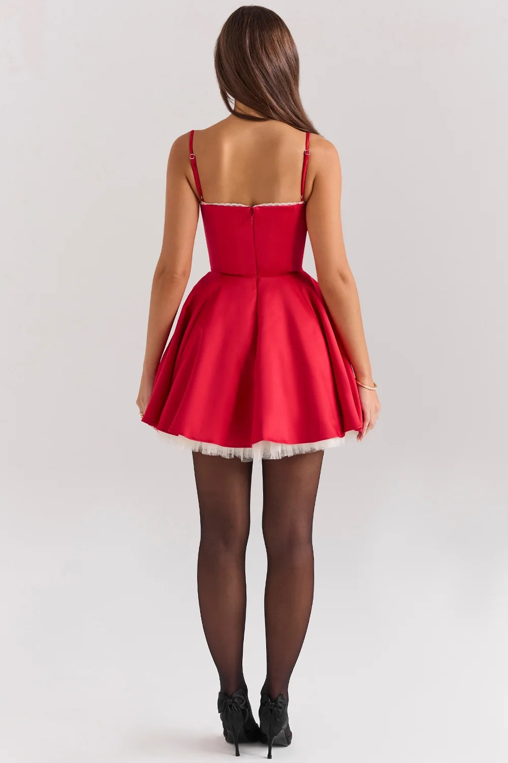 holly red satin tulle mini dress
