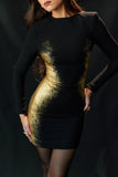 black gold foil print mini dress