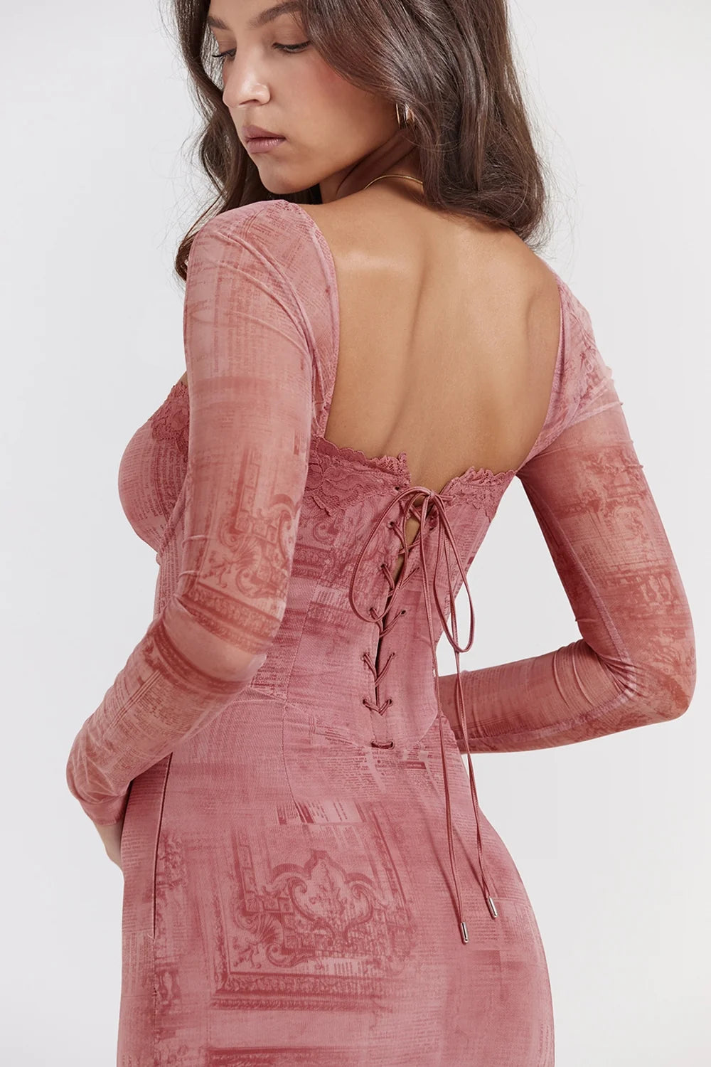 pink print corset dress