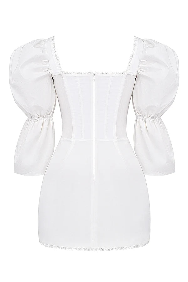white puff sleeve corset dress