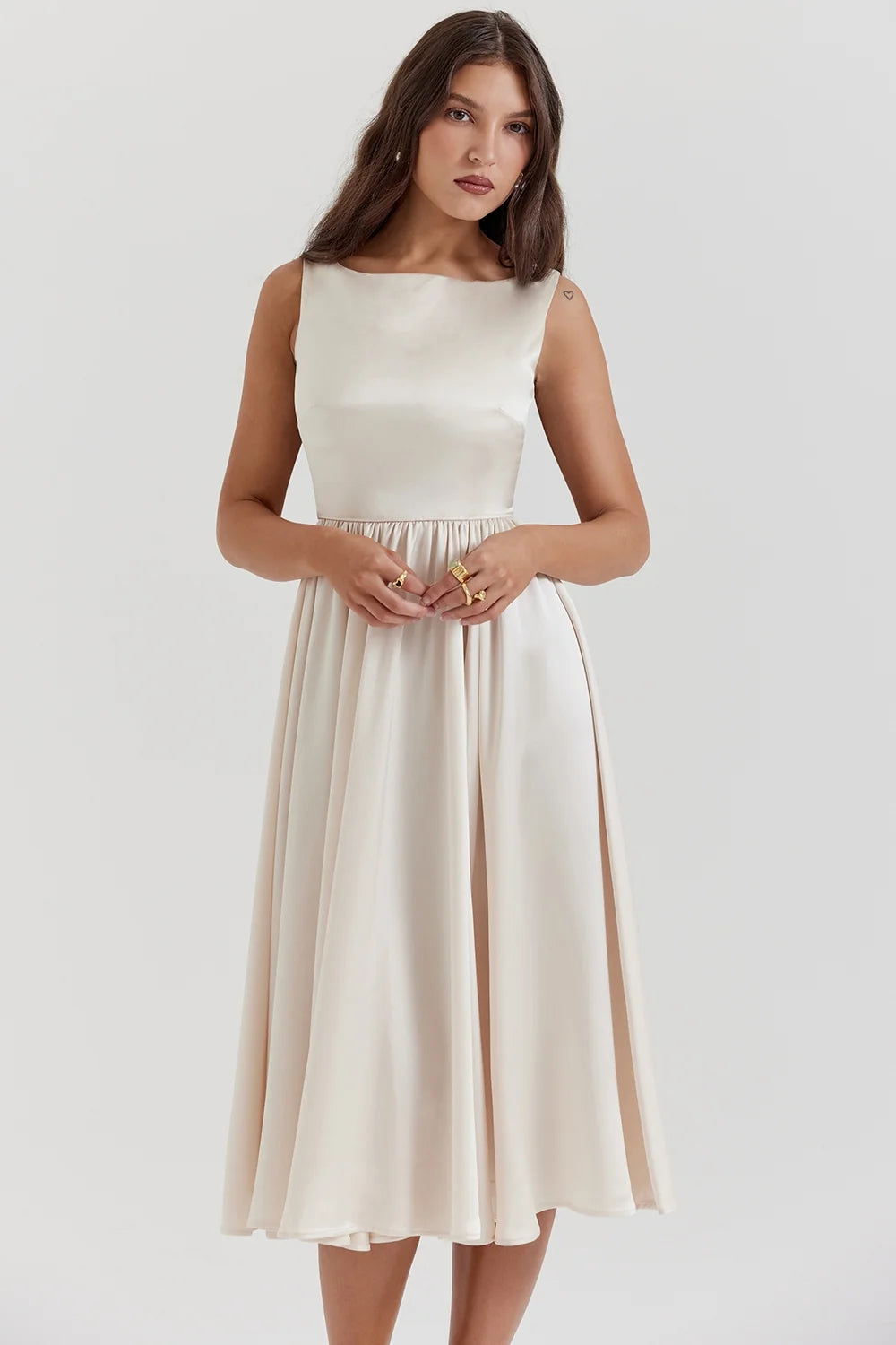 vintage cream midi dress