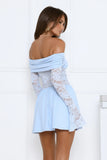 In the Loop Off Shoulder Lace Mini Dress Blue