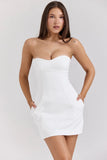 white strapless twill mini dress