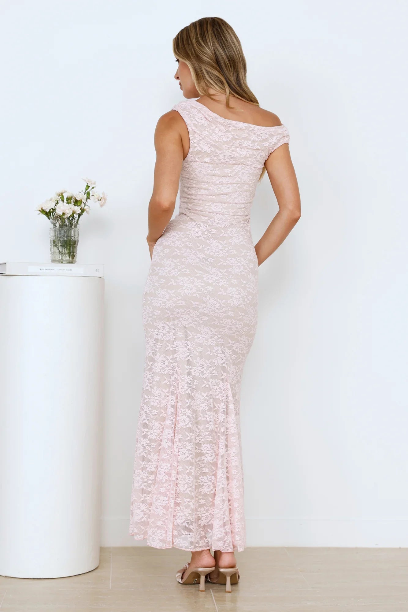 Lush Feels Lace Off Shoulder Maxi Dress Pink