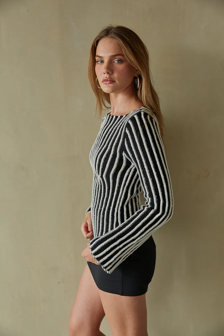 Miranda Double Knit Flare Sleeve Contrast Sweater