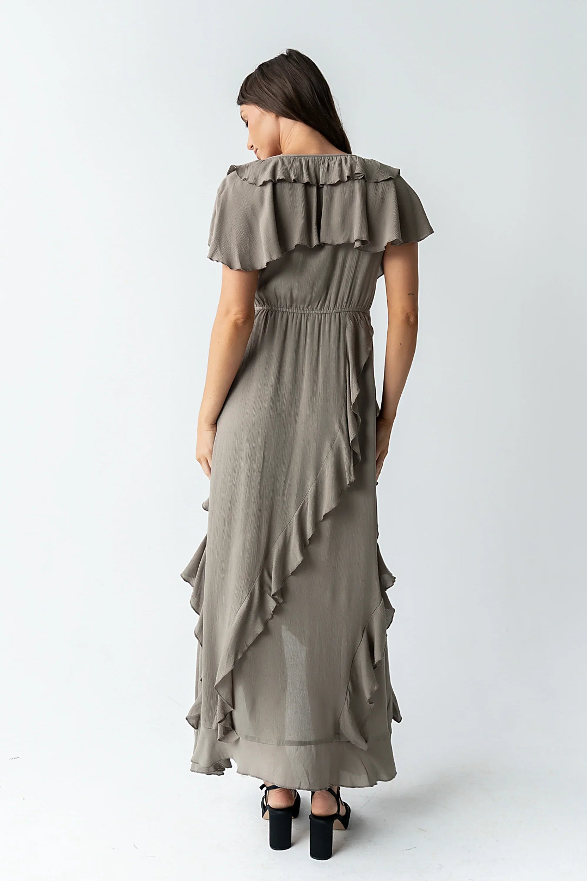 Kora Ruffle Maxi Dress in Olive