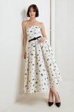 BLACK ROSE STRAPLESS MIDI DRESS