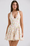 ivory meadow print cotton halter mini dress