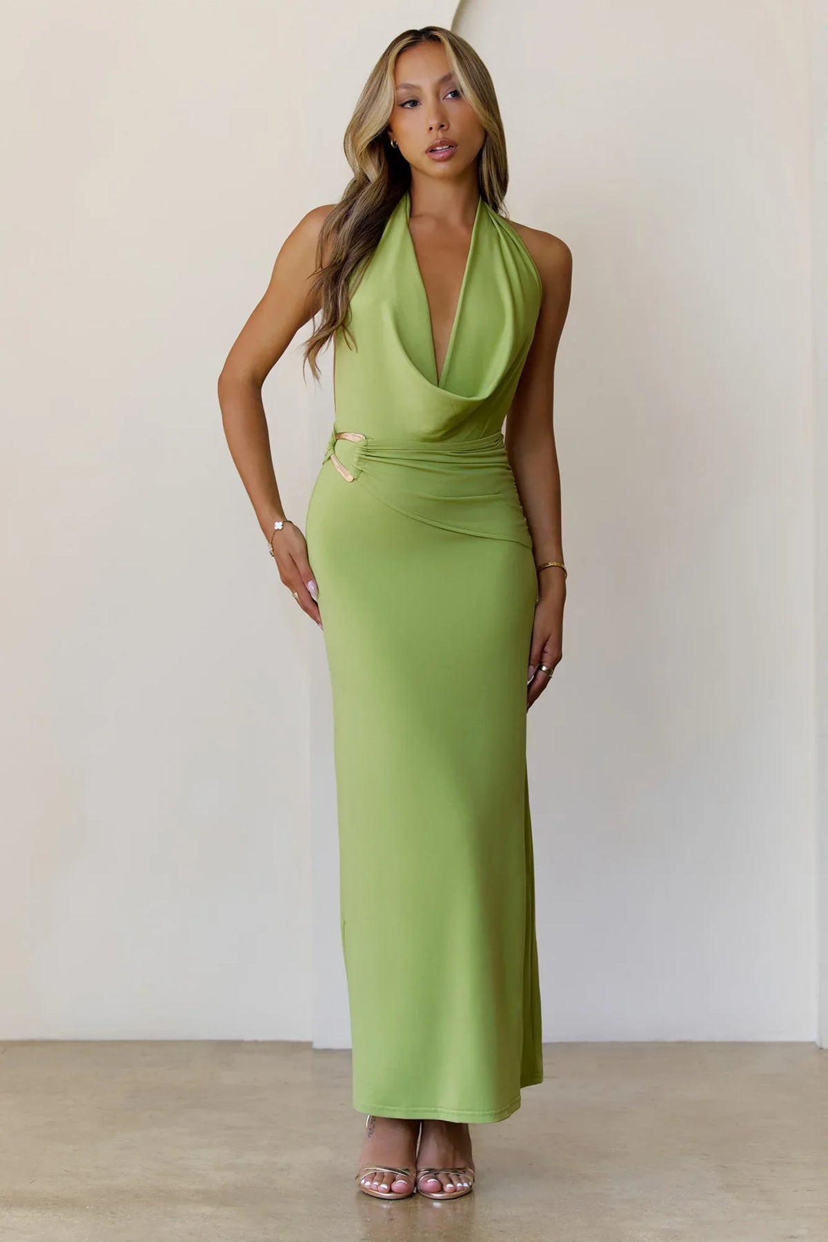 Silk Essence Halter Maxi Dress Green