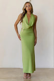 Silk Essence Halter Maxi Dress Green
