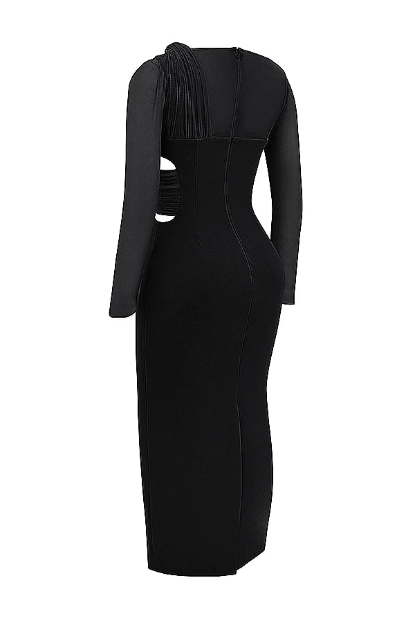 black plunge maxi dress