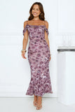 Celeste Glow Off Shoulder Maxi Dress Plum