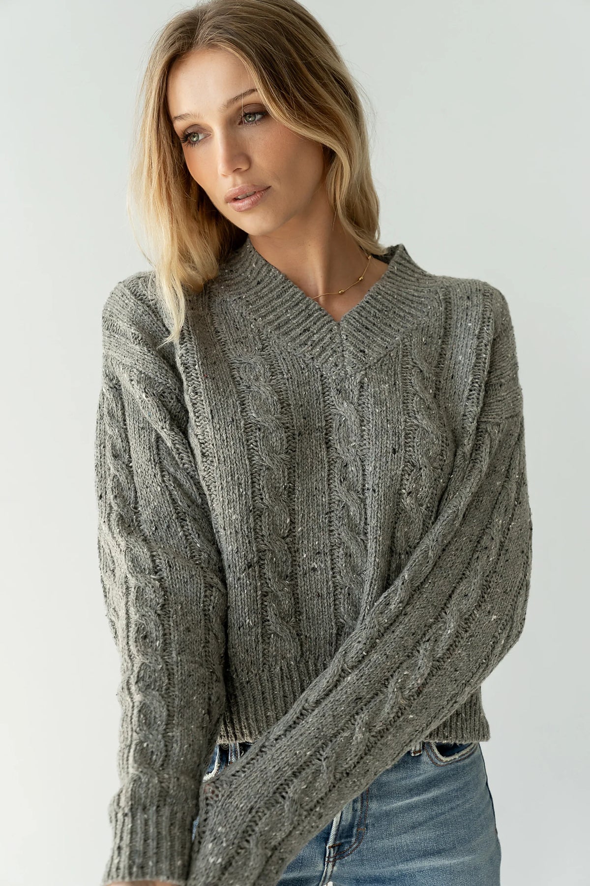 Maxine Speckled Sweater in Heather Grey