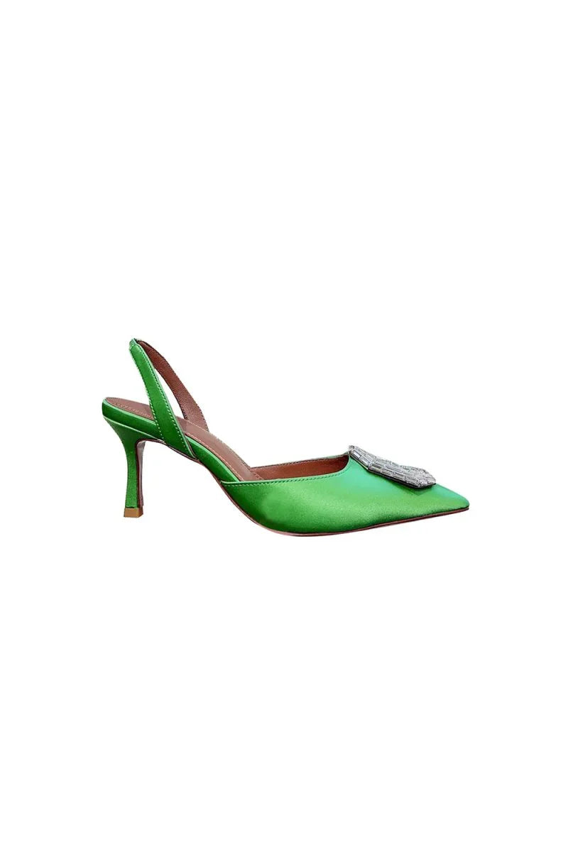 Royal Blue Satin Buckled Mid Heel Stiletto Sandals