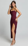 Andrina Midi Dress High Low Wrap Corset Dress in Wine