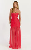Jett Maxi Dress Halter Tie Ruched Bodice Side Split Dress in Red