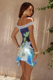 ZURI OFF SHOULDER MINI DRESS WATERLILY BLUE